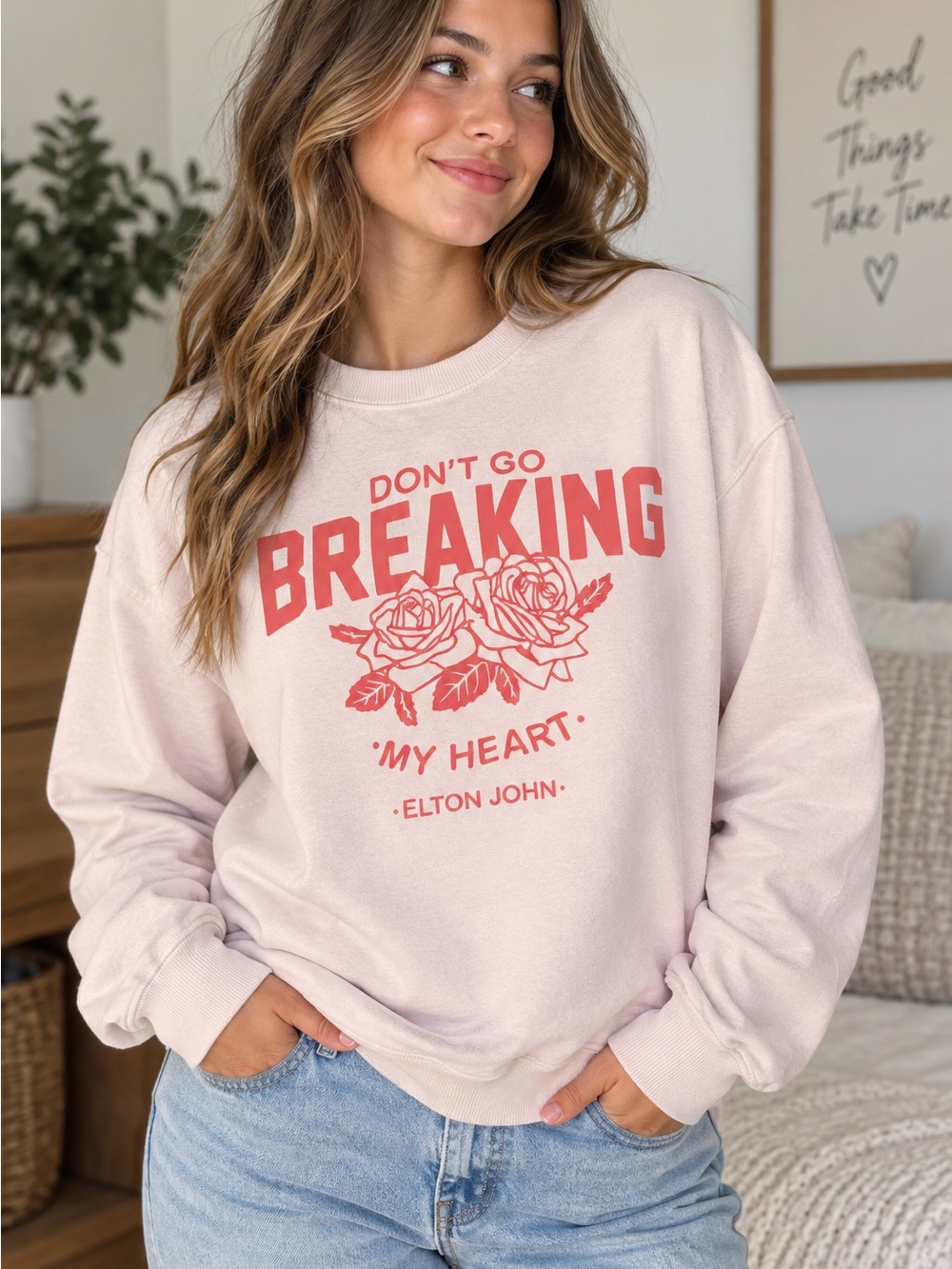 Pink Graphic Crewneck Sweatshirt - Elton John Print